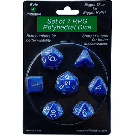 Role 4 Initiative Polyhedral Marble Blue with White Number Dice, Set of 7 R4I50201-7B